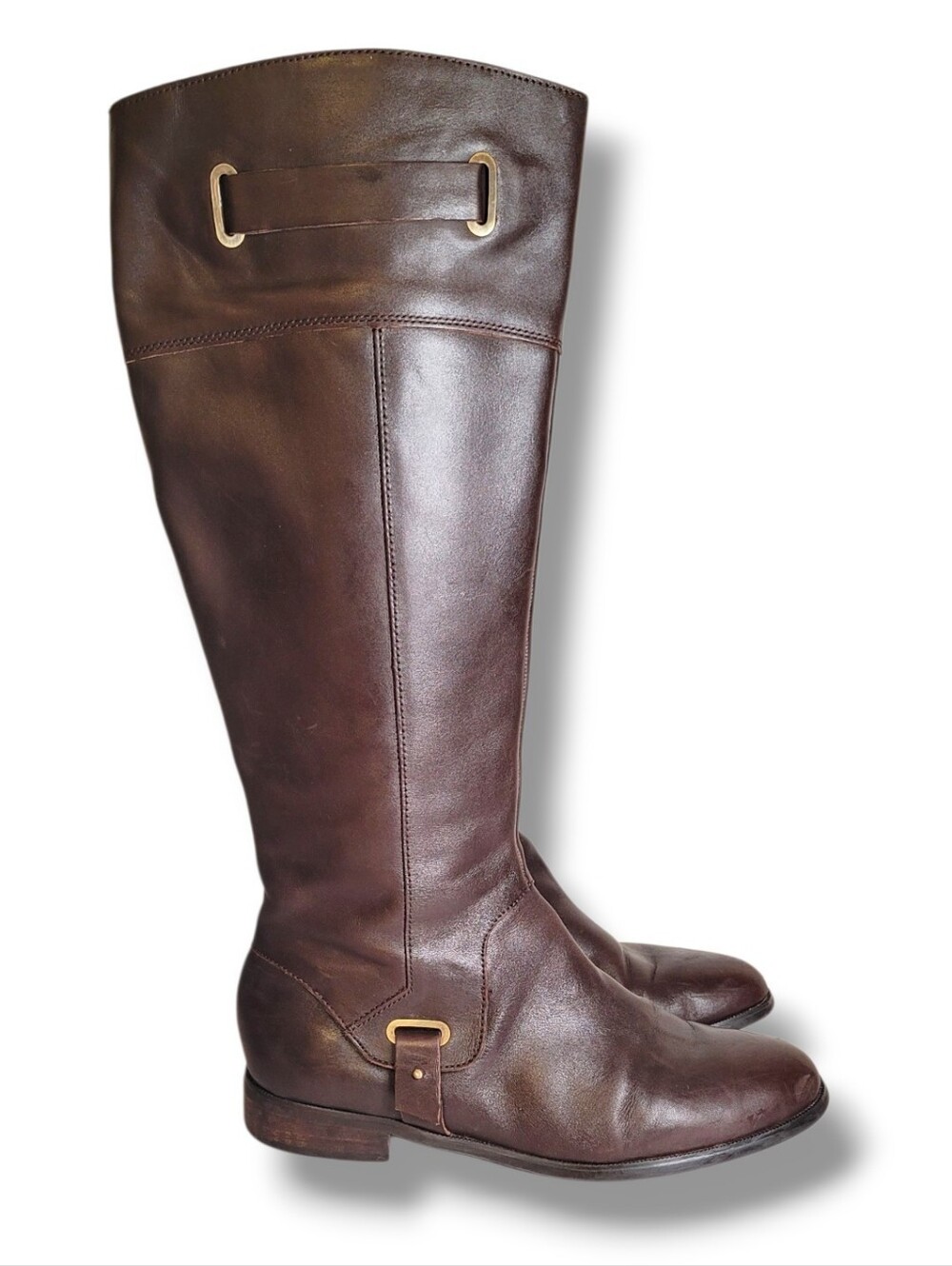 Etienne Aigner E-Gilbert Brown Leather Riding Boots Size 10 - Picture 1 of 12